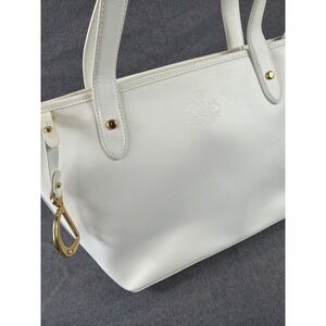 LRL Ralph Lauren Tote Bag Handbag Medium White Textured Shoulder Crest Logo Zip